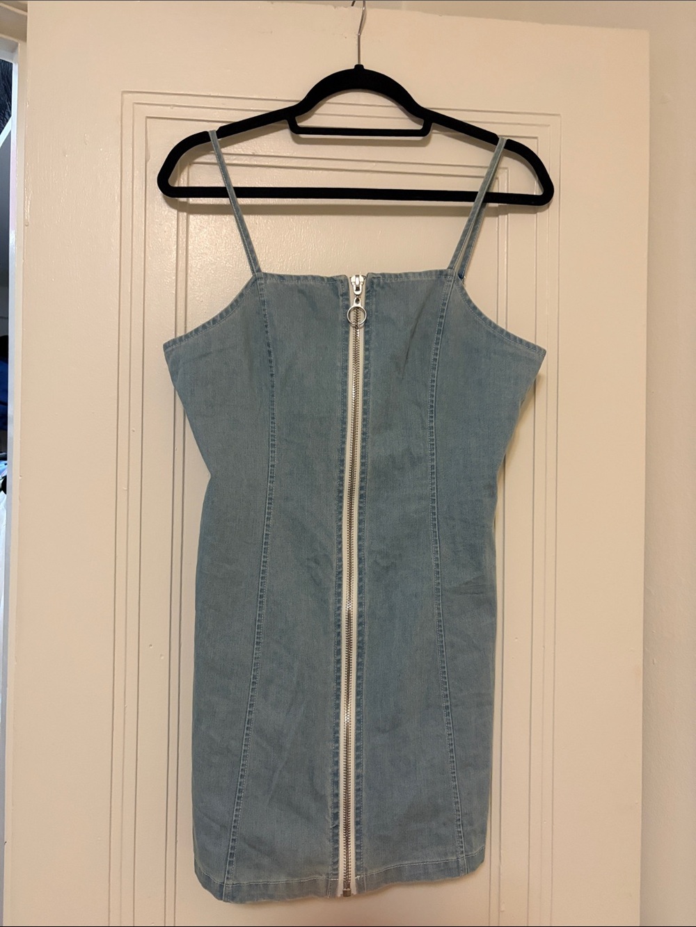 Charlie Holiday Light Blue Denim Zip-Front Mini Dress